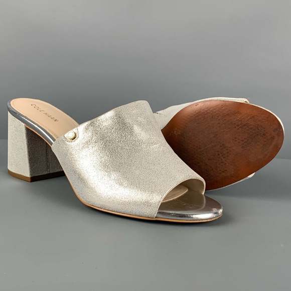 COLE HAAN Silver Leather Peep Toe Sandals - Picture 3 of 7